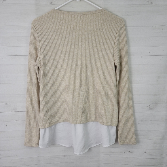 Small Calvin Klein Gold Ribbed Stretch Sweater Top - Picture 3 of 6